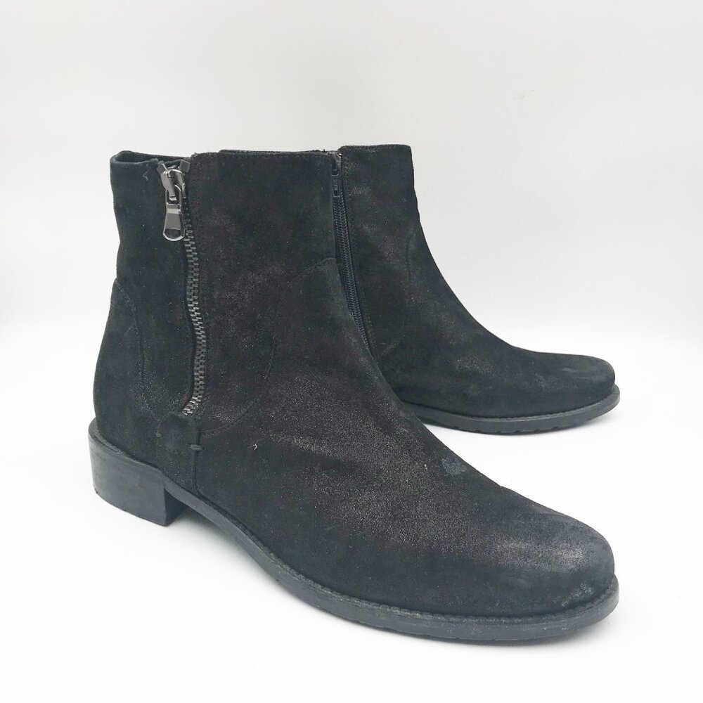 SESTO MEUCCI Black Suede Shimmer Zip Ankle Boots Booties Womens 8.5